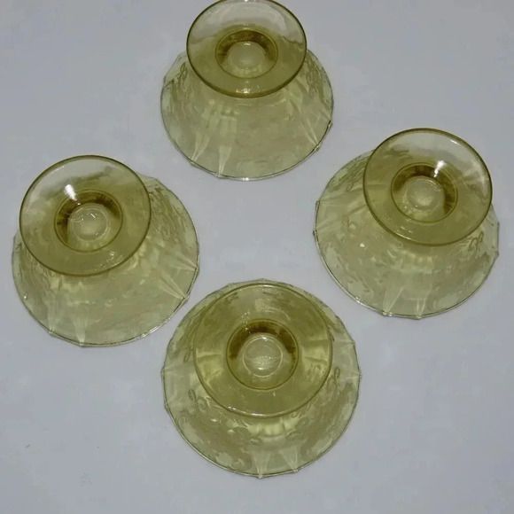Vintage Federal Glass Madrid Yellow Amber Sherbert Dessert Bowls Set of 4 - Picture 5 of 6